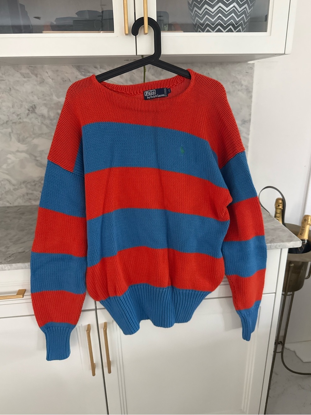 Polo by Ralph Lauren Redish orange and Blue Wide-Stripe Crewneck Sweater Large